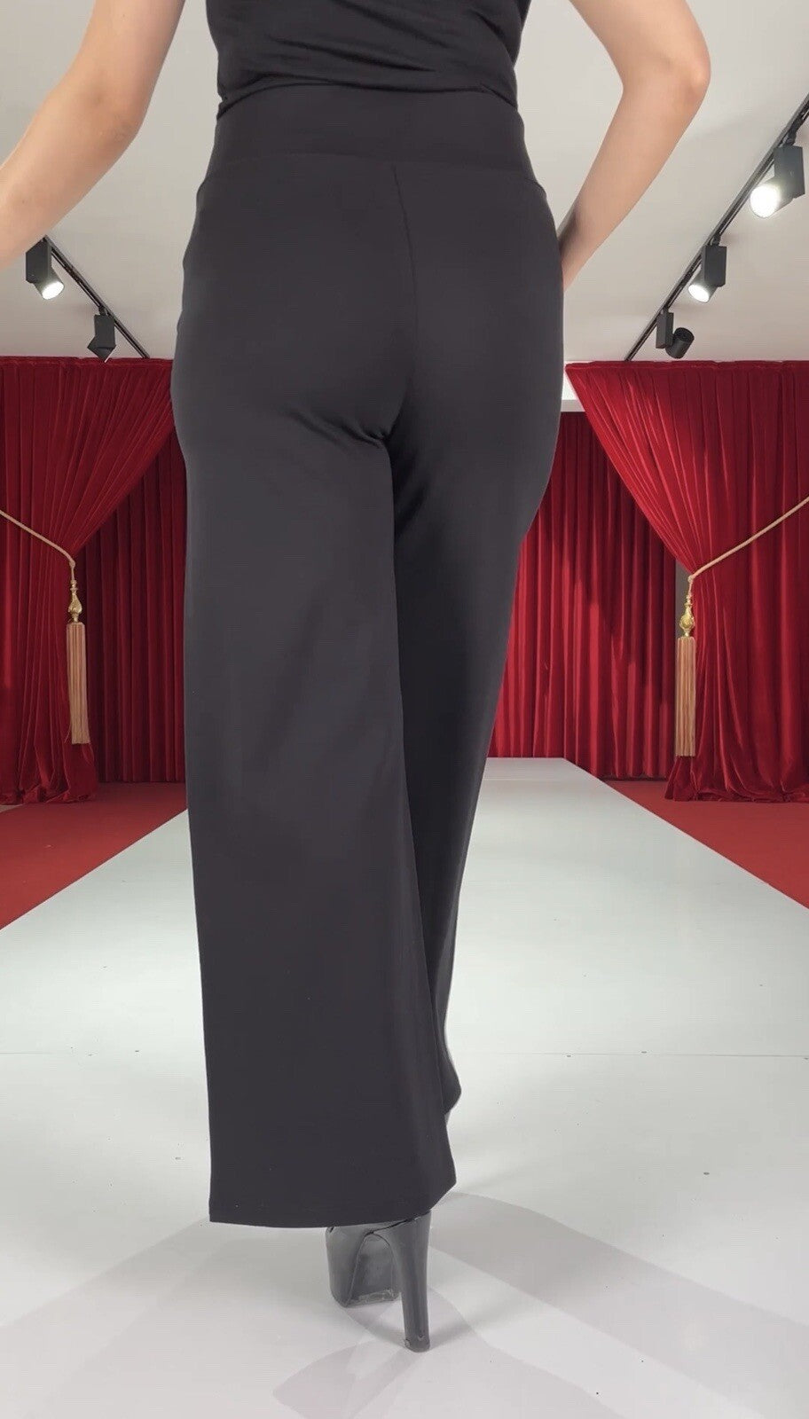 Zanessi Pants Sz 20/52 Black Wide Leg Stretch Fit Made In Turkey
