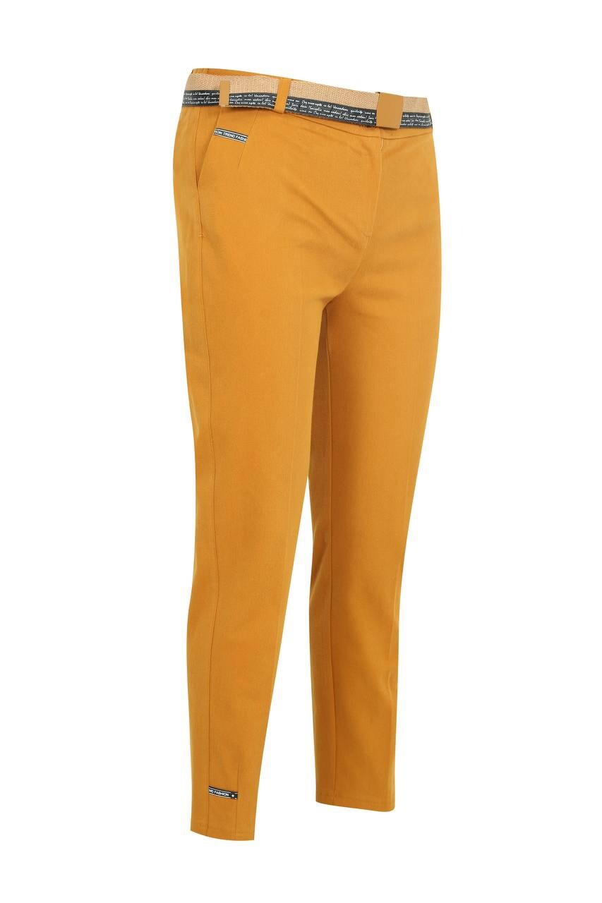 Neymaz Camel Pants Sz 8/42 Belted Straight Leg Made In Turkey