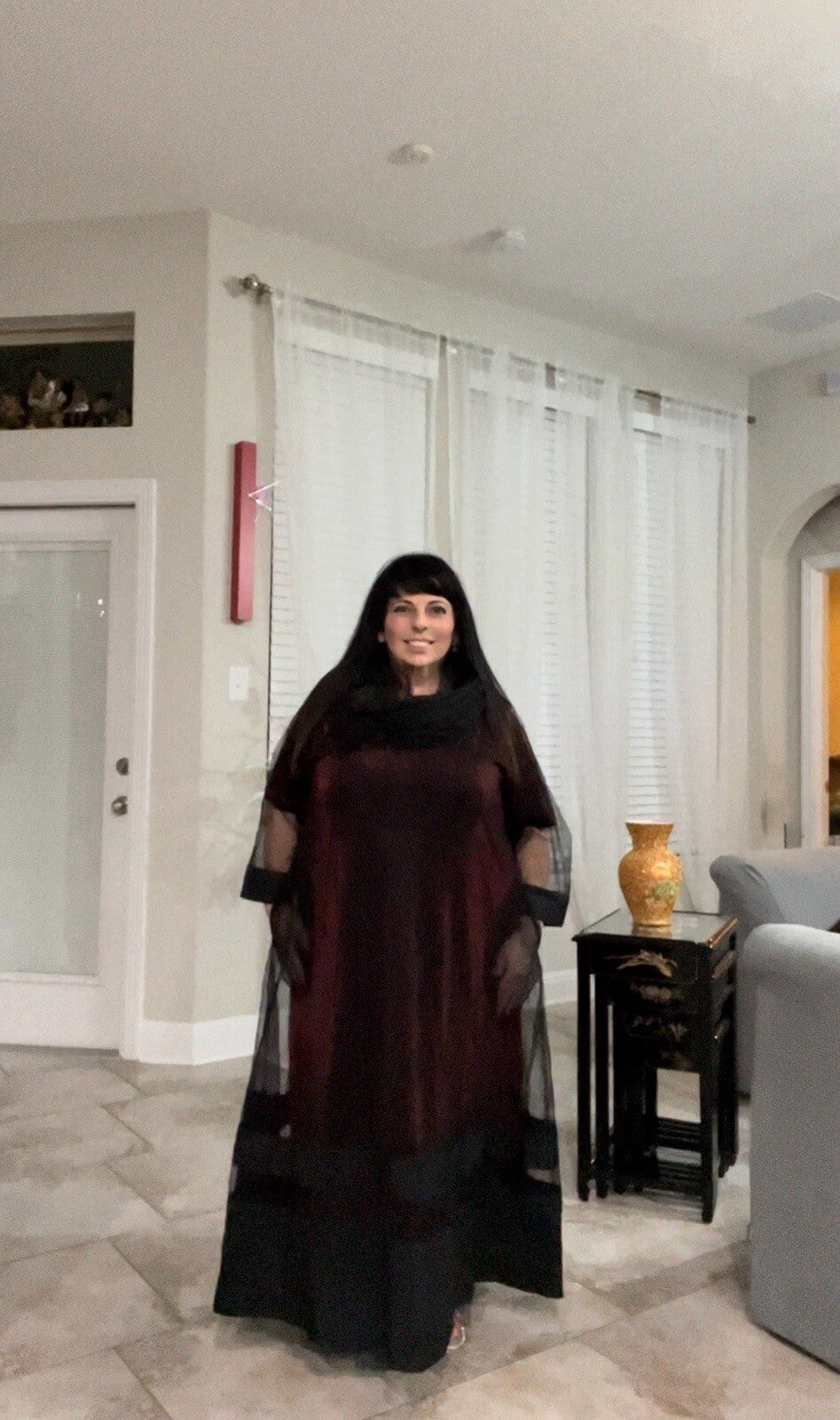 M’De Pompadur Burgundy Sheer Overlay Dress Sz 22/4 Plus Size Made in Turkey