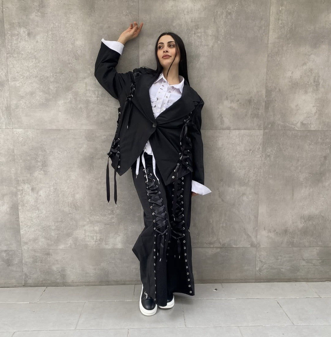 H4 Lace-Up Wide Leg Pants, Unique Streetwear Style, Sz 8/38 Turkey