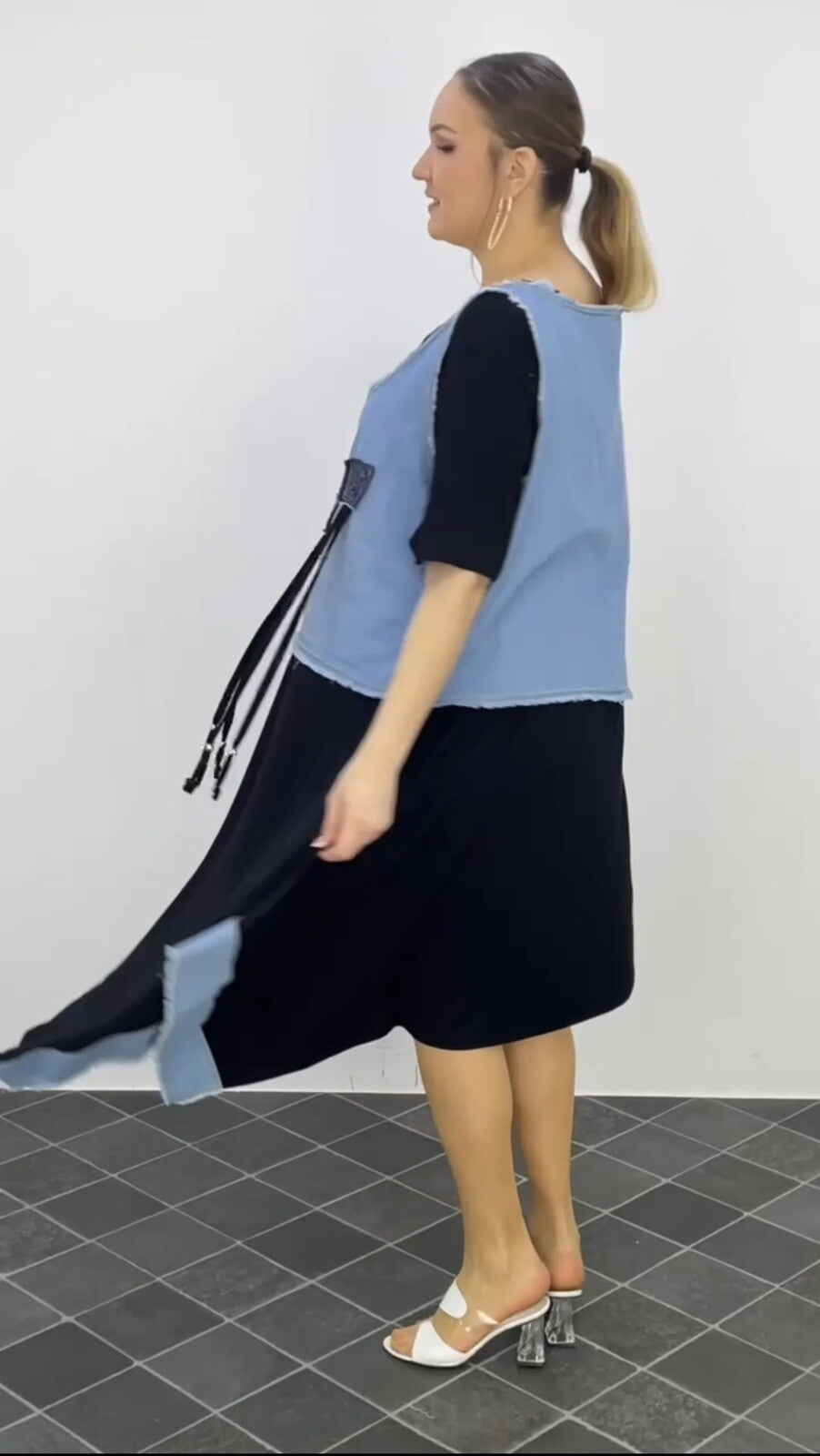 LaVelina Asymmetrical Denim Patch Dress Sz 22/48 Made in Turkey