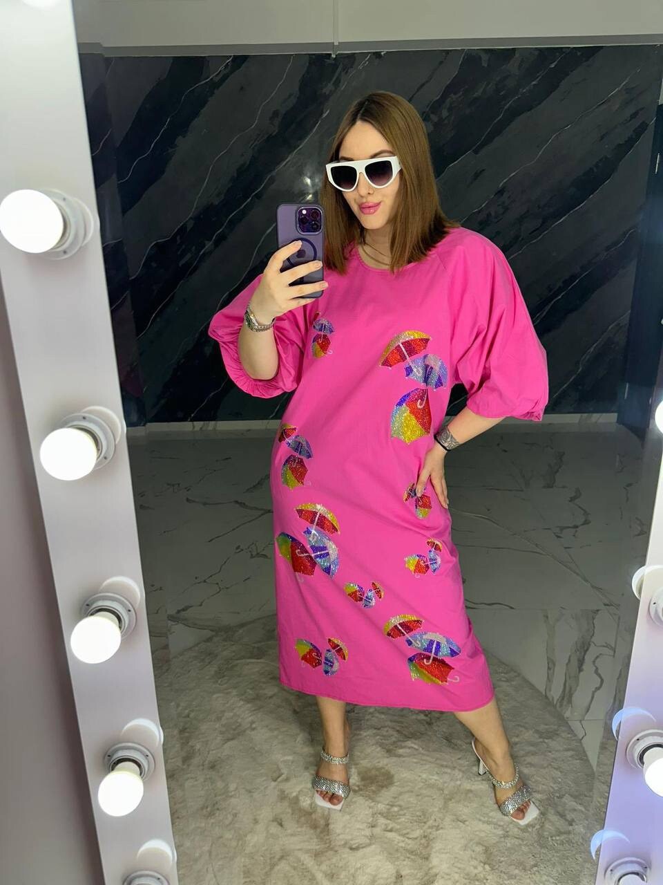 LaMaxx Pink Floral Oversized Dress Sz 12/42 Plus Size Made In Turkey