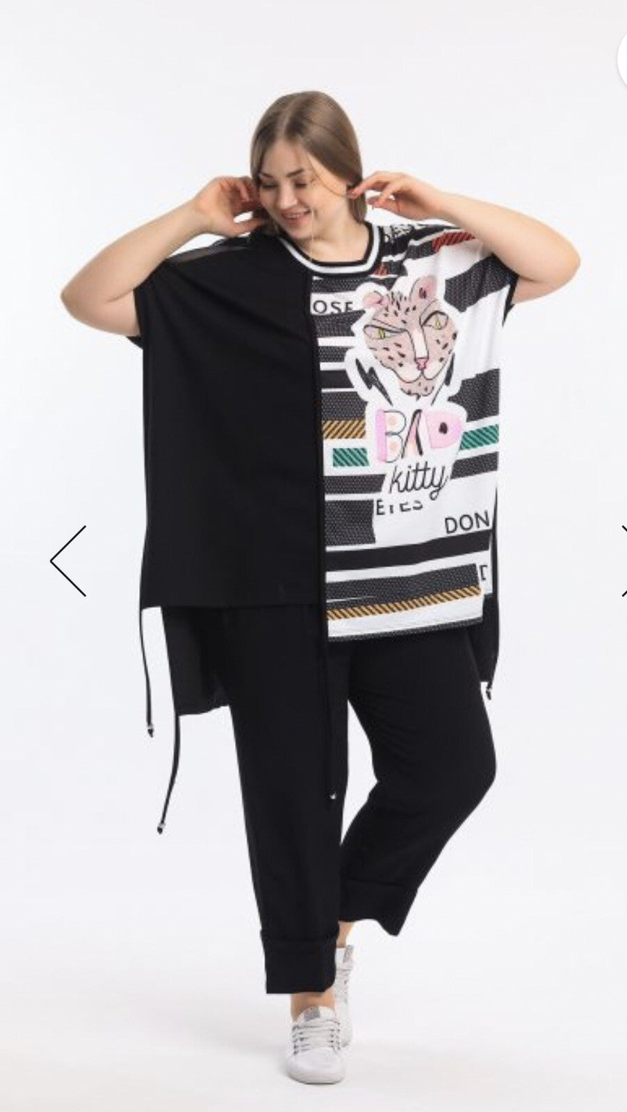 LaVelina Oversized Tunic Top “Bad Kitty” Sz 22/48 Made In Turkey