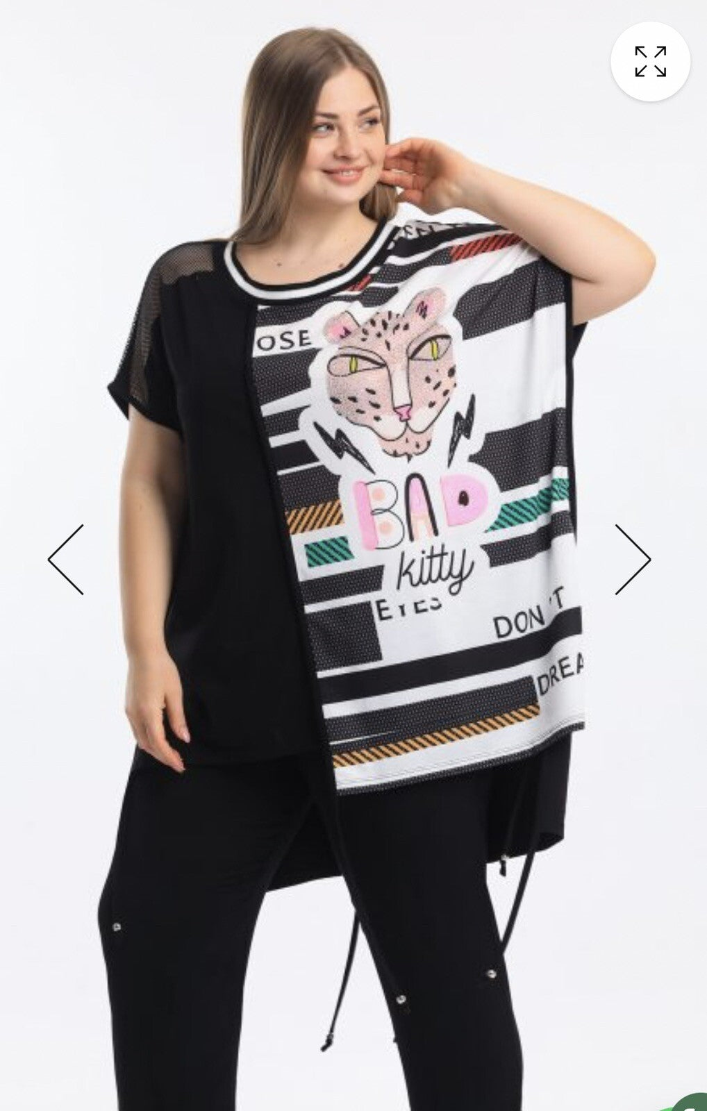 LaVelina Oversized Tunic Top “Bad Kitty” Sz 22/48 Made In Turkey