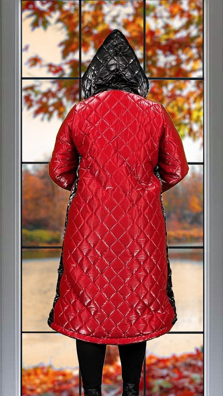 Sport Chic Red Quilted Coat with Hood Darkwin Sz 18/1 Turkey