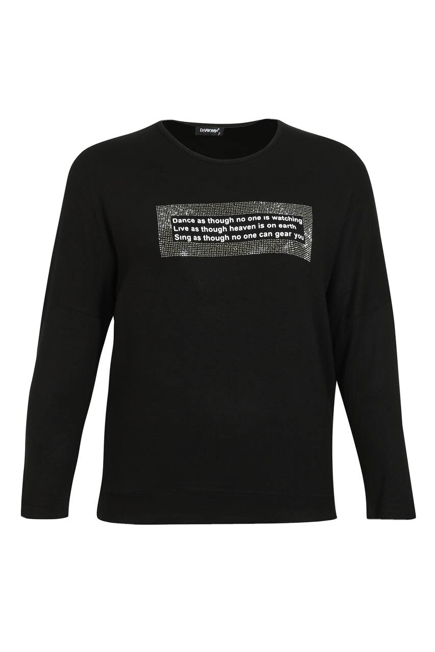 Darkwin Rhinestone Quote Black Top, Sz 18, Made in Turkey