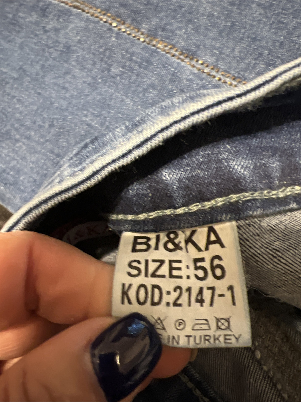 BI & KA Rhinestone Jeans Sz 22/56 Blue Slim Fit Frayed Hem Made In Turkey