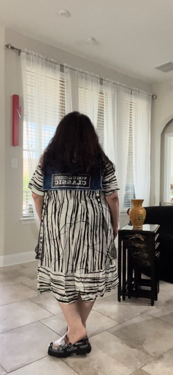 M’De Pompadour Striped Dress w/ Denim Accent Sz 20/1 Made in Turkey