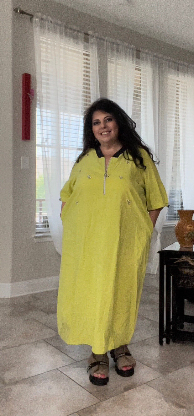 Darkwin Lime Zipper Dress, Sz 18-20/1 Made in Turkey