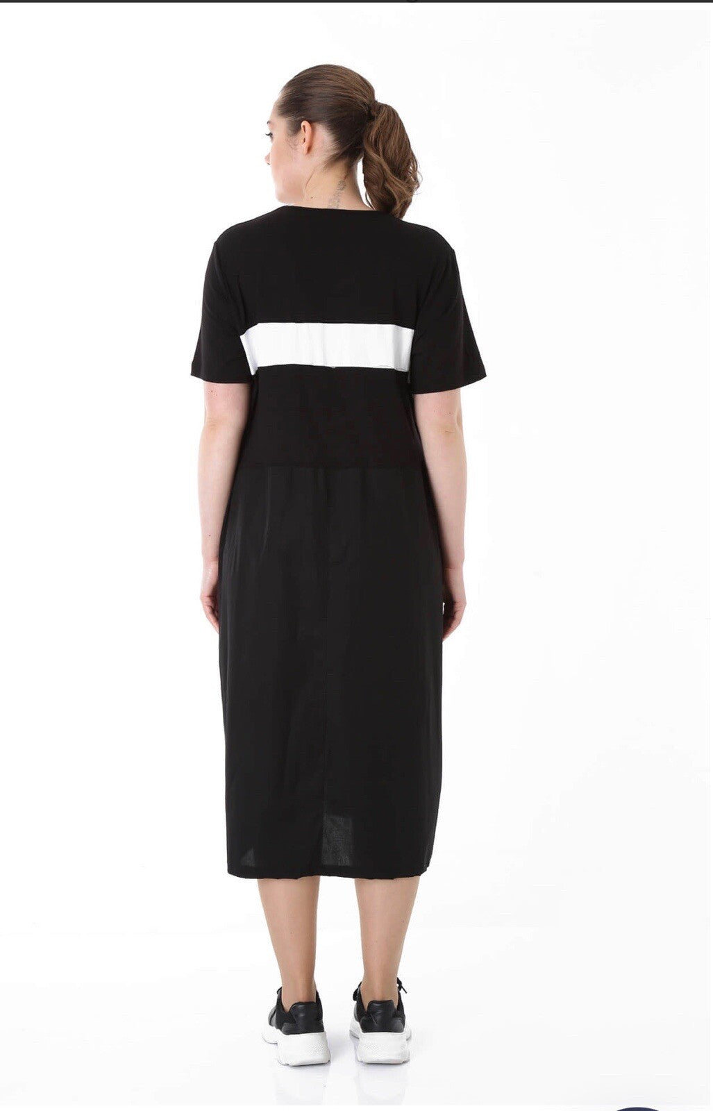 Darkwin Fun Art Dress Sz XL (20) Black White Print Midi Made In Turkey