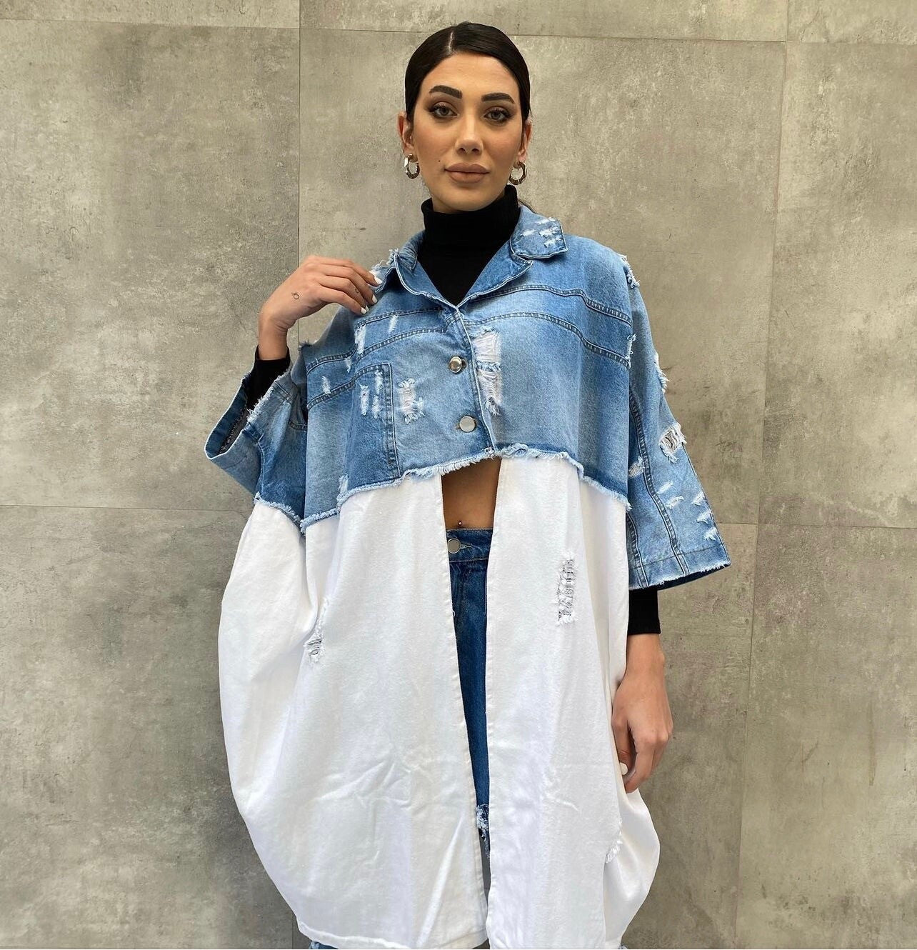 H4 Oversized Jean Jacket, One Size. Made In Turkey