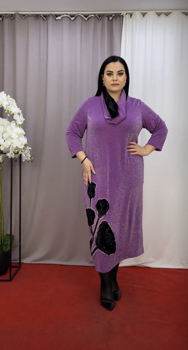 Darkwin Purple Velvet Floral Dress Sz 18/1 Made in Turkey
