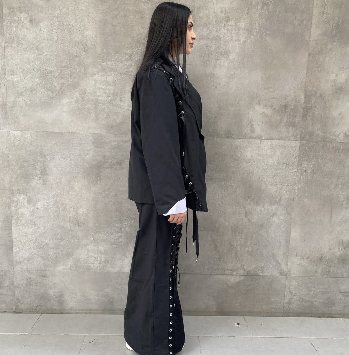 H4 Lace-Up Wide Leg Pants, Unique Streetwear Style, Sz 8/38 Turkey