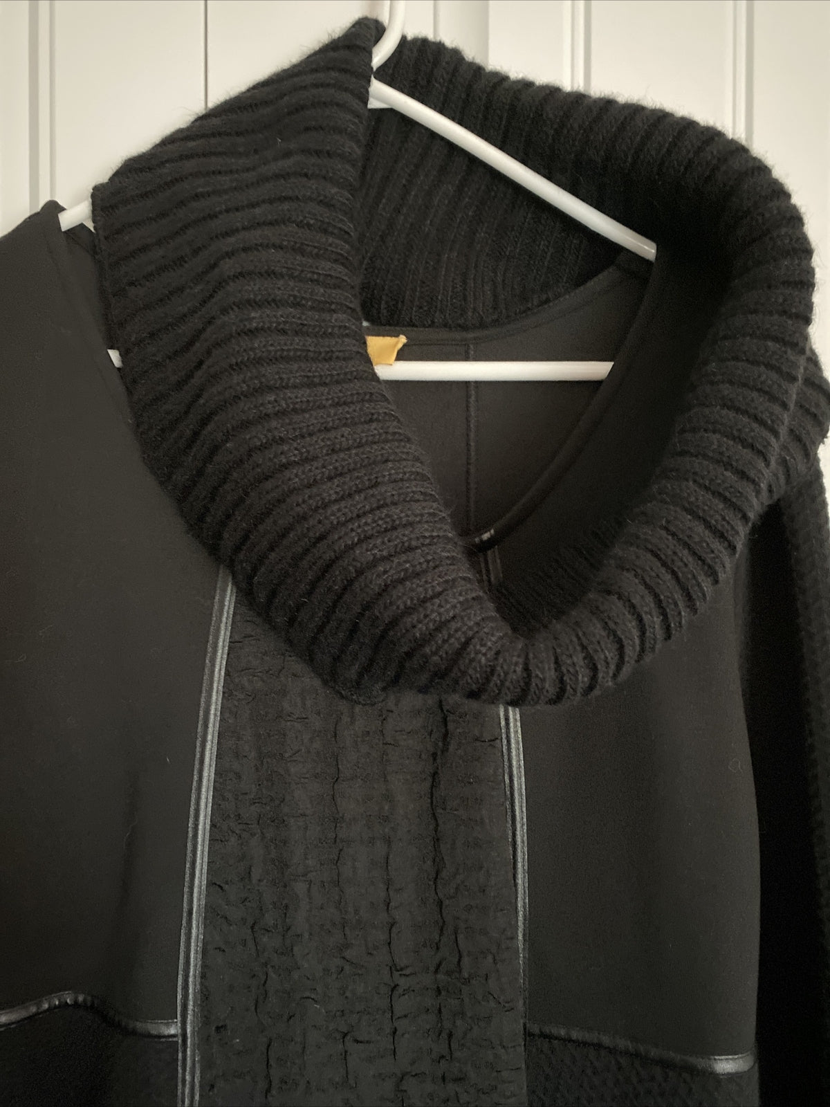 BiBA Black Knit Sweater Dress Sz 16 Cowl Neck Textured Panels Germany