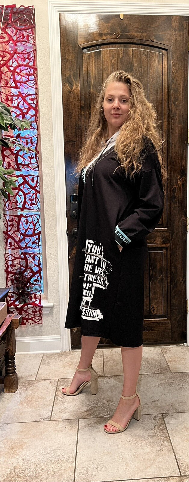 Darkwin Graphic Hoodie Dress Sz XL Made in Turkey