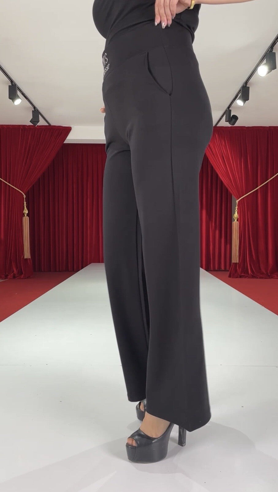 Zanessi Pants Sz 20/52 Black Wide Leg Stretch Fit Made In Turkey