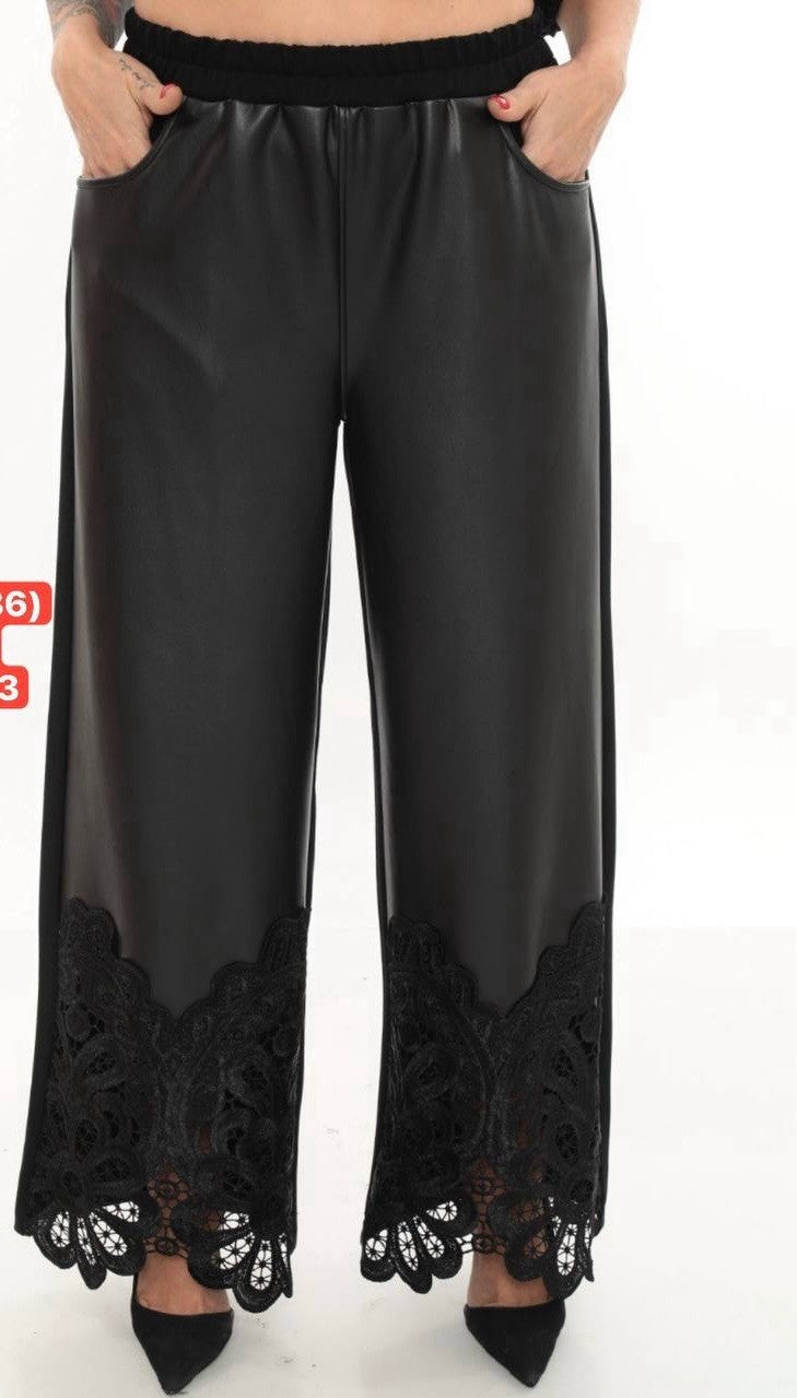 ✨ Divas Eco Leather Pants w/ Lace Hem Sz 20/2 Plus Made In Turkey