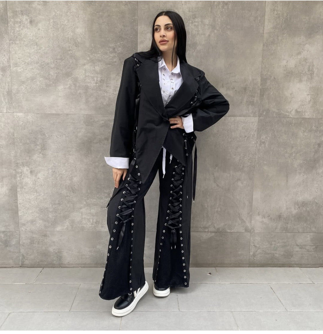 H4 Lace-Up Wide Leg Pants, Unique Streetwear Style, Sz 8/38 Turkey