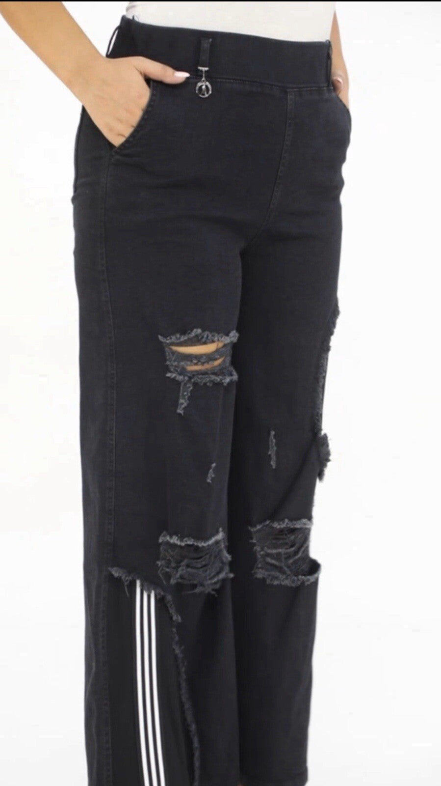 Zanessi Distressed Wide-Leg Jeans Sz 22/56, Made In Turkey