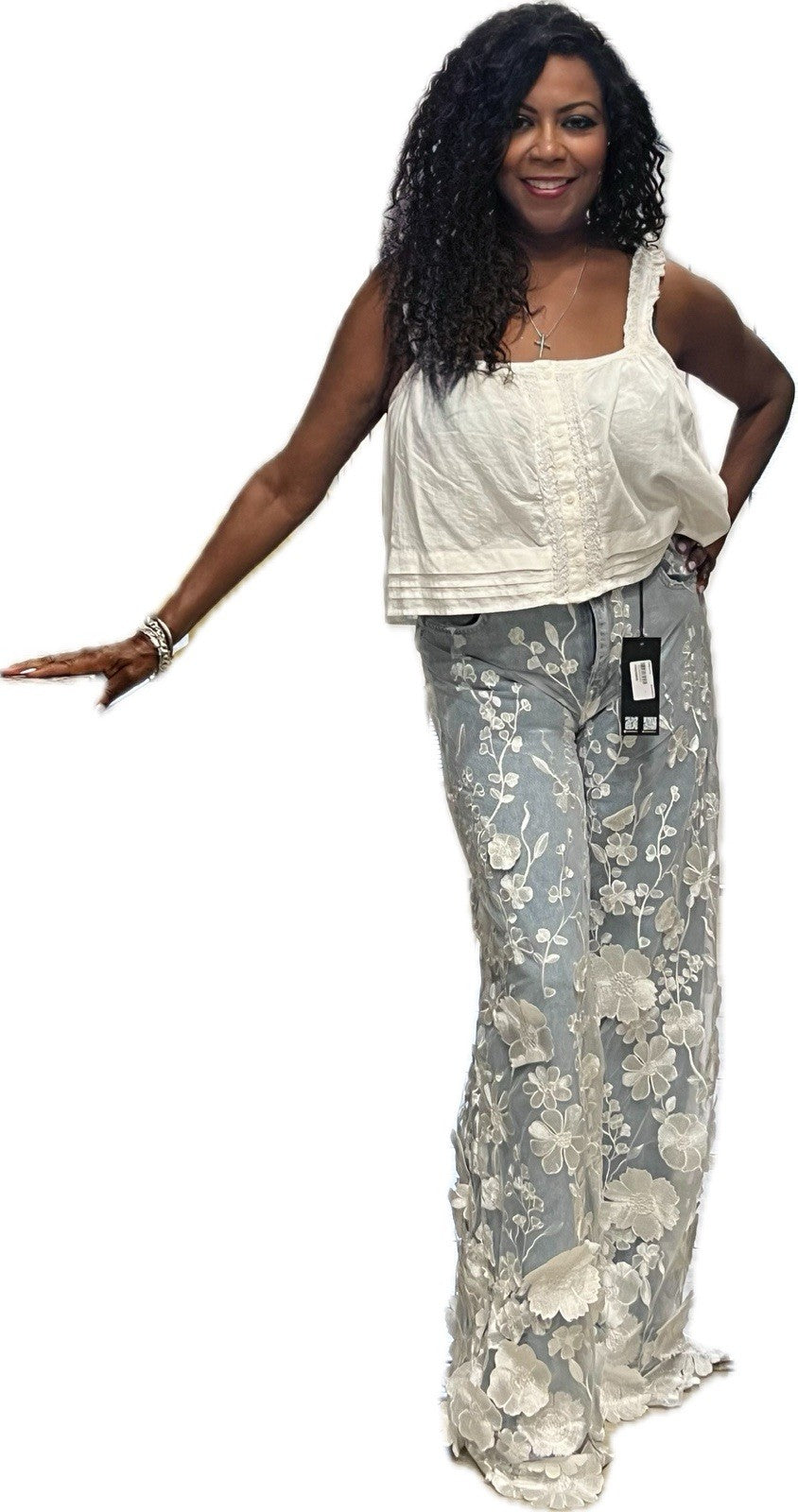 TW3 Women’s Jeans, 3D Floral Wide Leg Denim Pants, Sz S Turkey