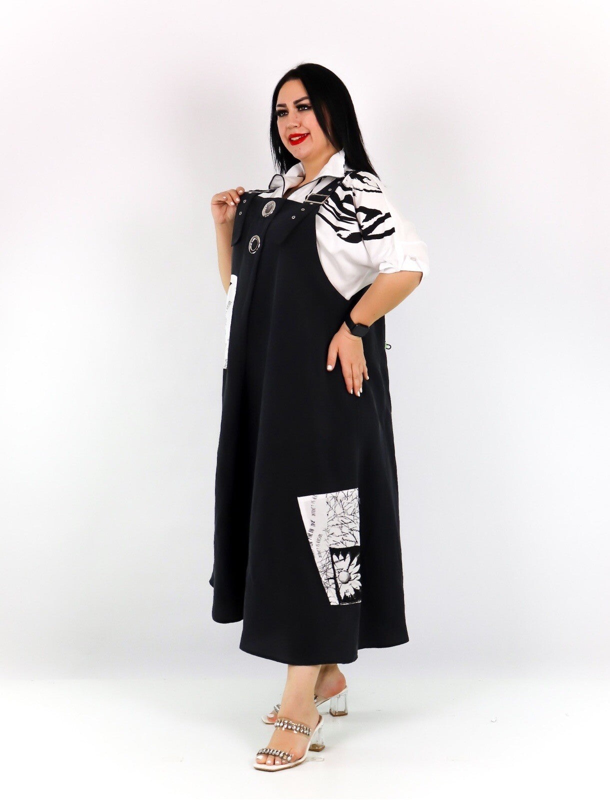 Darkwin 2-Pc Dress Set, Sz 20/2 Made in Turkey, Black & White Layered