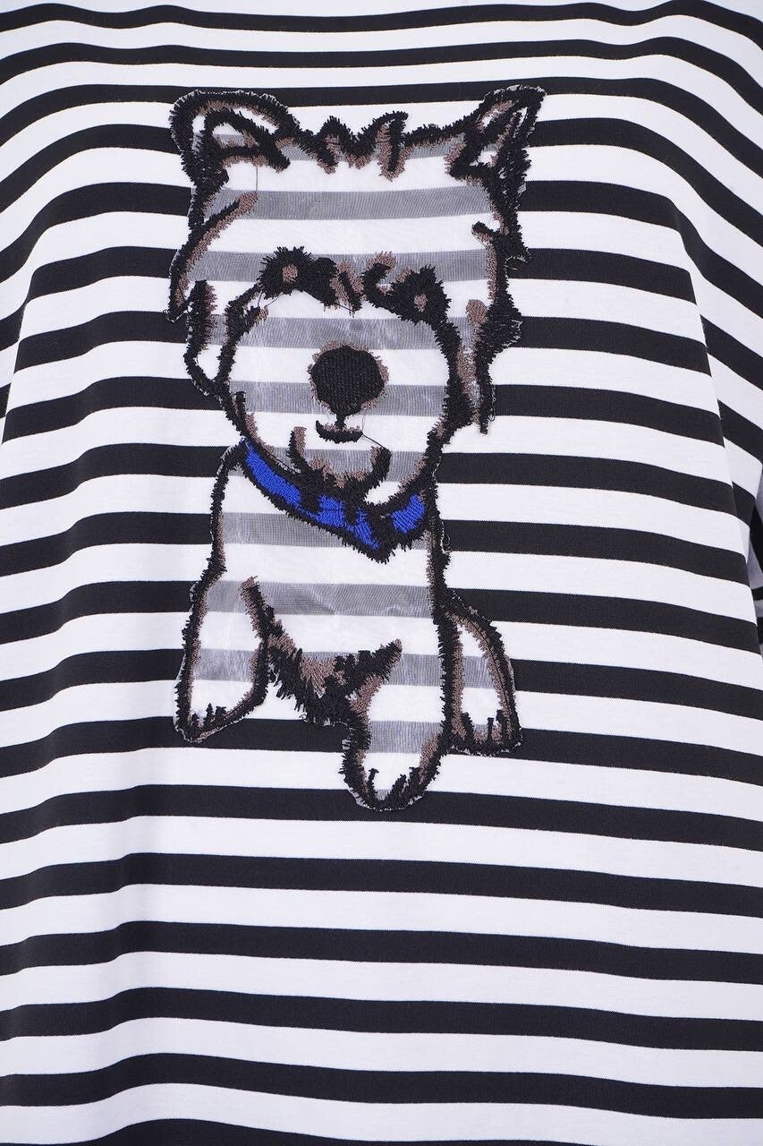Darkwin Striped Dog Graphic Top Sz 22/2 Made In Turkey