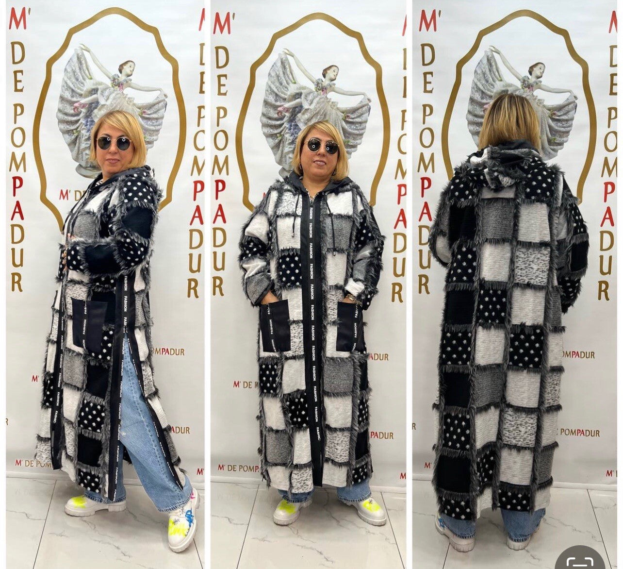 Dorares Patchwork Long Coat Sz 18/1 Made in Turkey – See Description (Flaw)