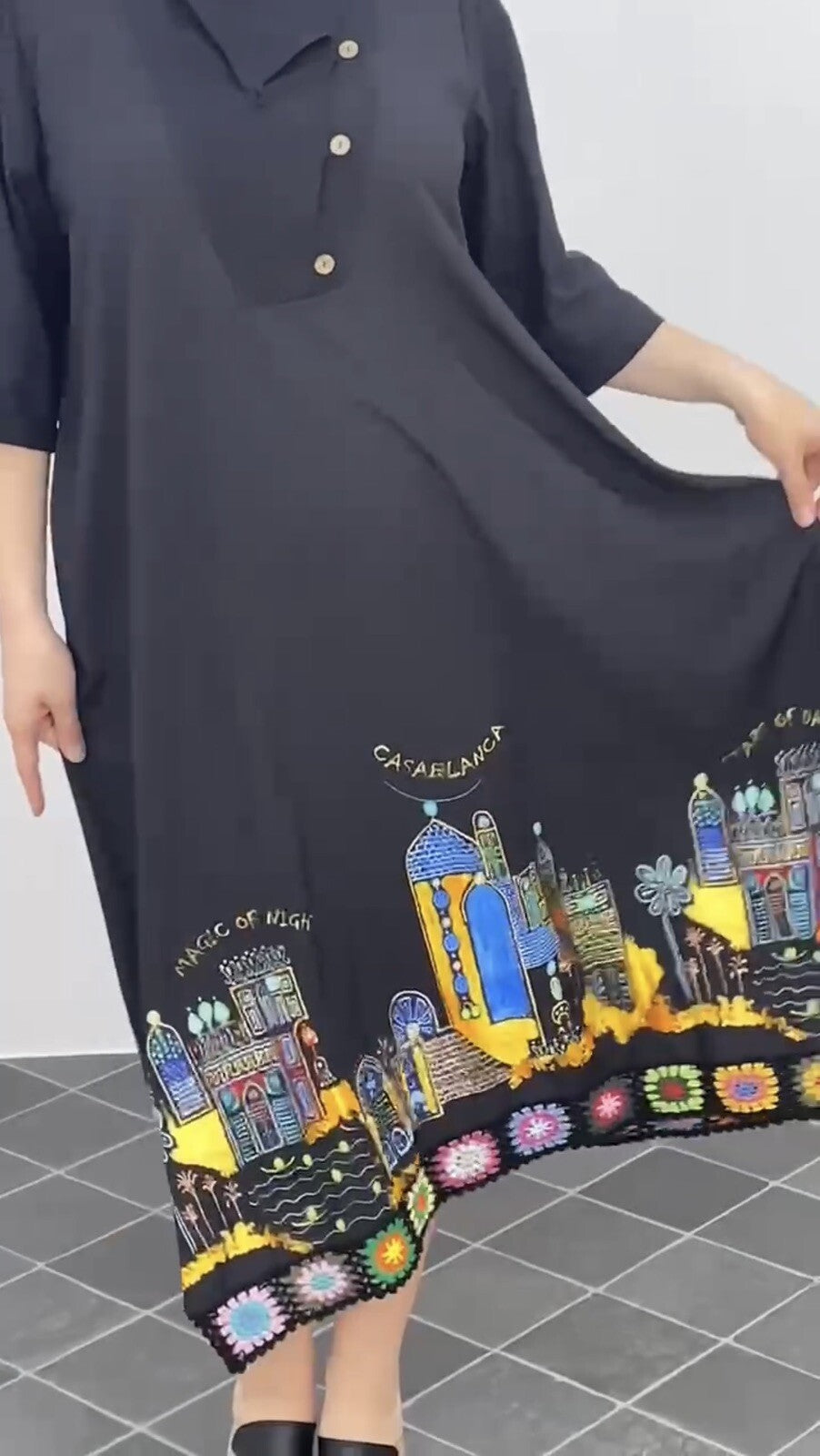 Darkwin Artistic Oversized Dress Sz 20/2 Black Cityscape Print Turkey