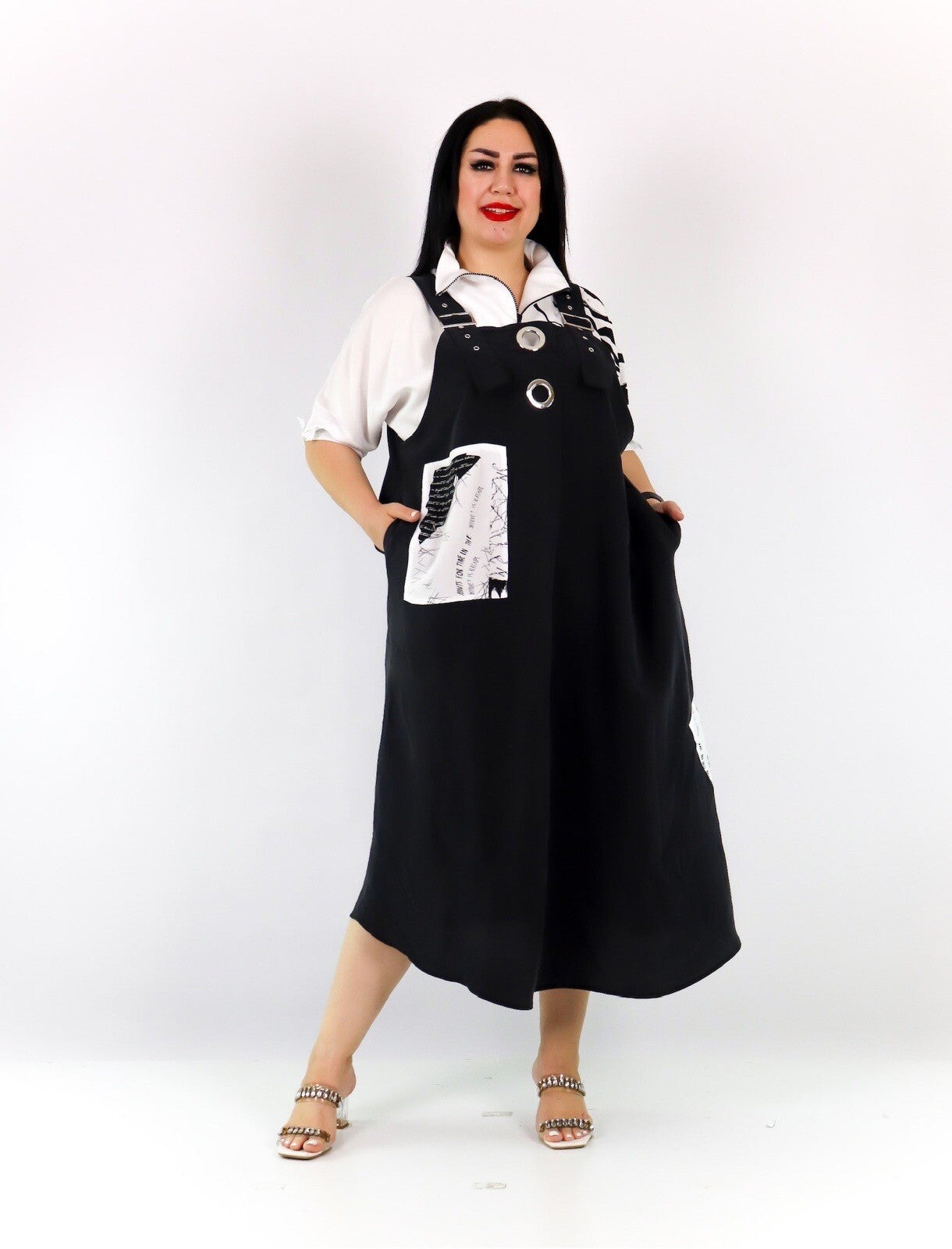 Darkwin 2-Pc Dress Set, Sz 20/2 Made in Turkey, Black & White Layered