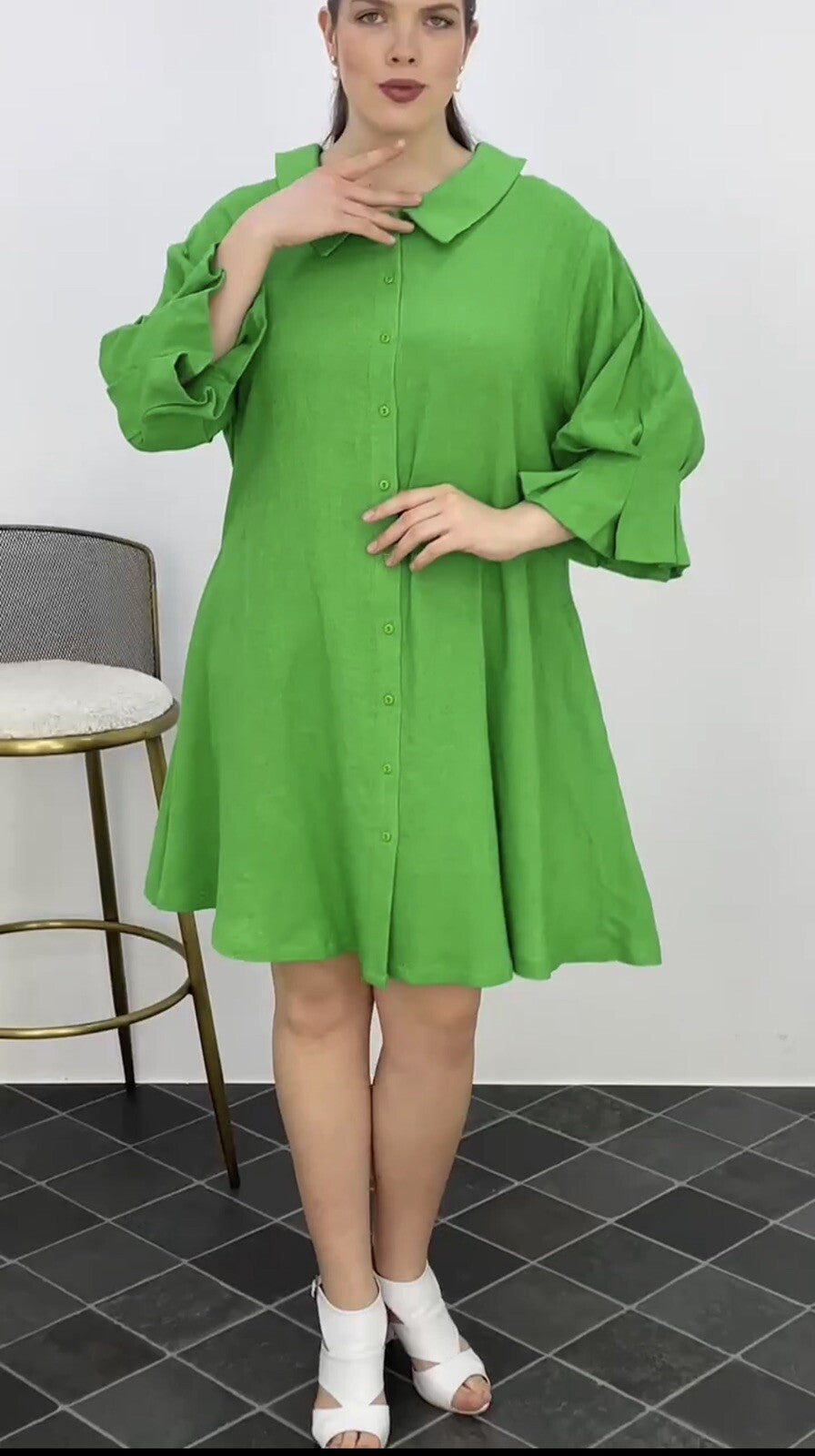Darkwin Green Button-Down Dress Sz 18/1 Made in Turkey – Flared Fit