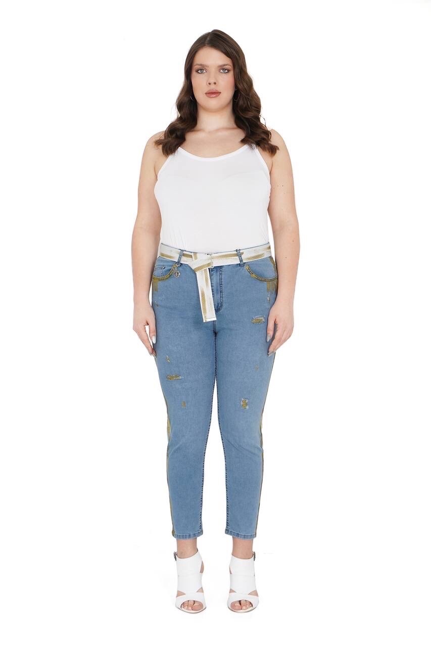 Zane’s Chic Gold Accent Jeans With Belt Sz 16/46 Premium Made In Turkey