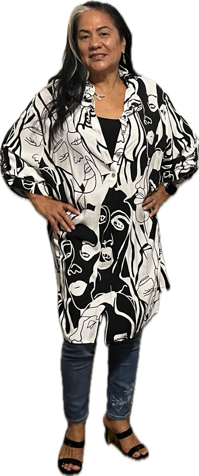 Eseoglu Abstract Face Tunic Dress Sz 22/58 Made in Turkey
