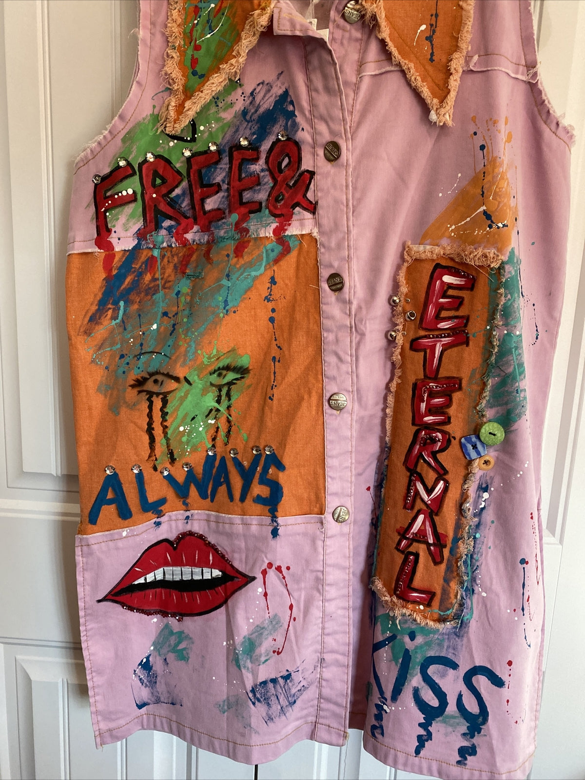 LaVelina Graffiti Art Denim Vest Sz 3X Made In Turkey
