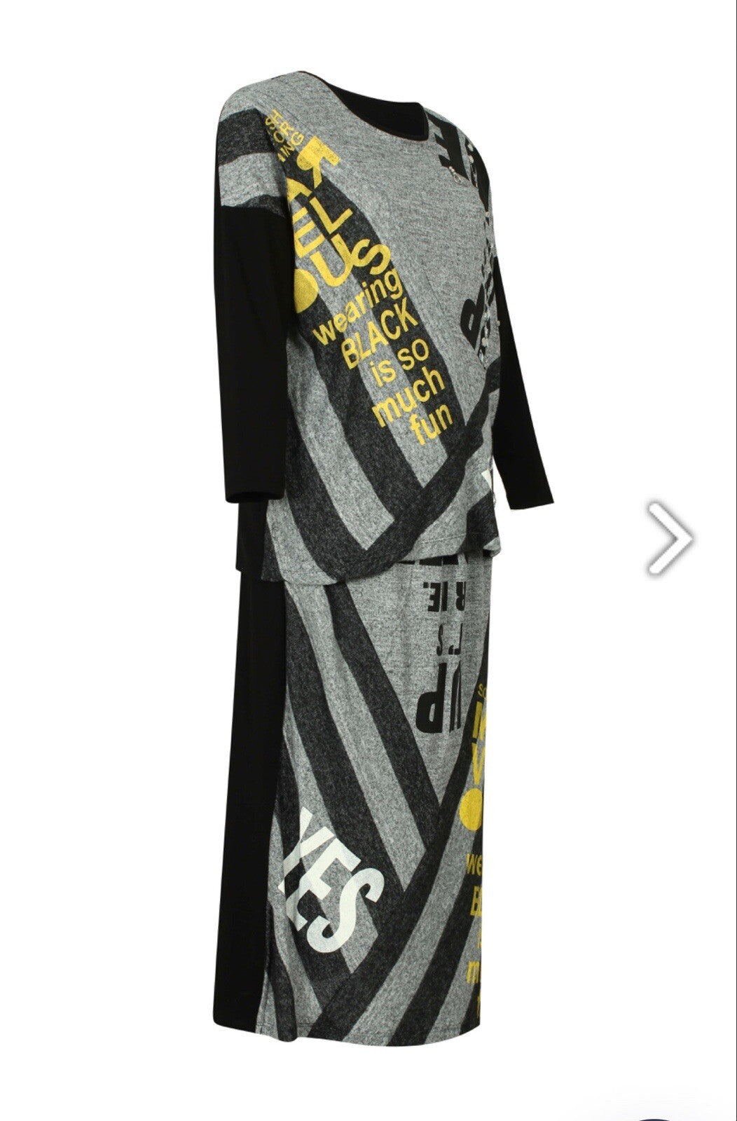 LaVelina 2 Pcs Suit, Gray Black Yellow Graphic Set Sz 18/48 Made In Turkey