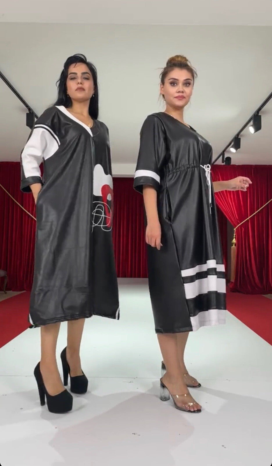 ✨ Darkwin Eco Leather Dress Sz 16-18 Modern Art Design Made In Turkey