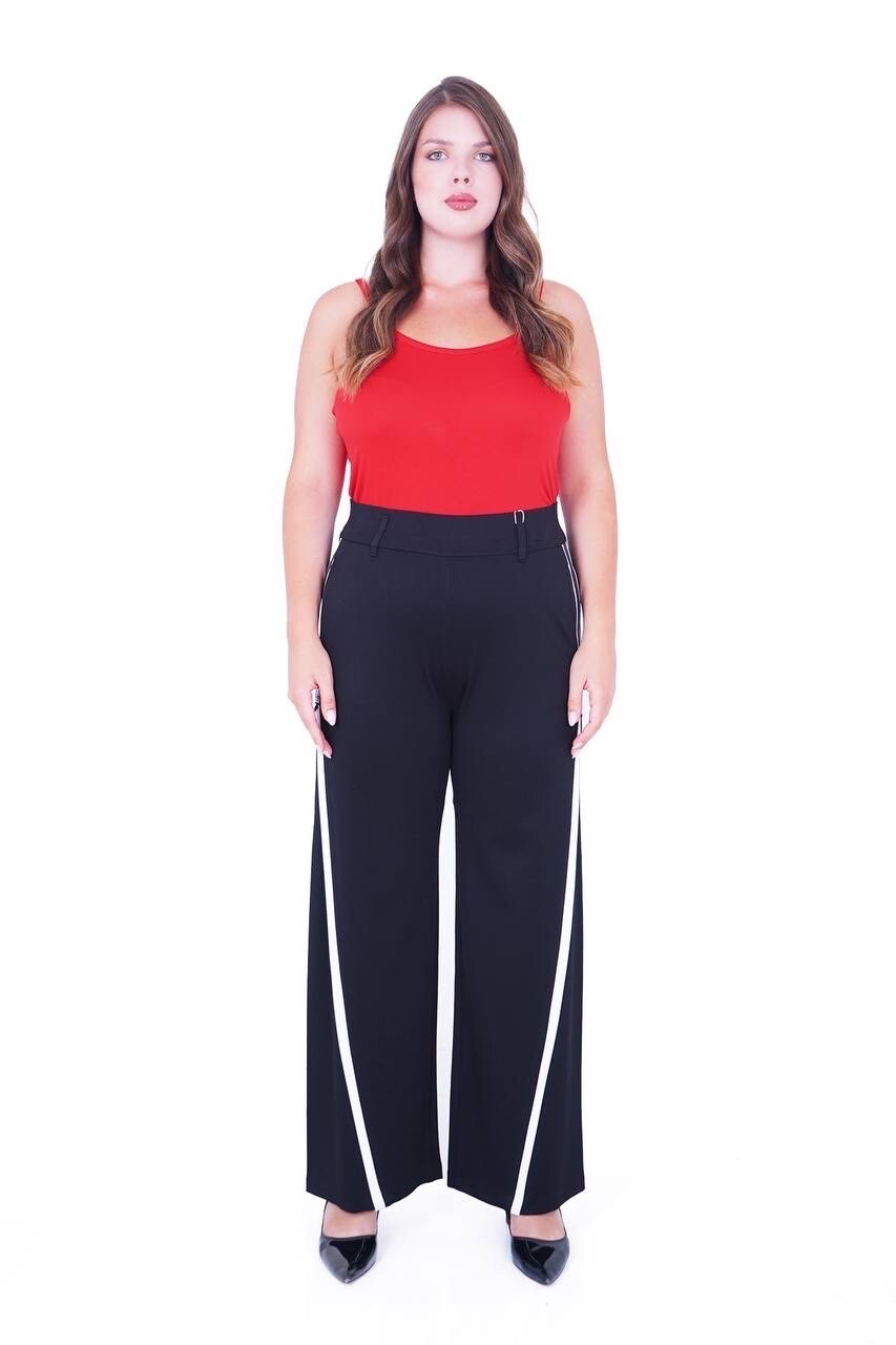 Exitline Pants Sz 8/42 Black White Stripe Wide Leg Made In Turkey