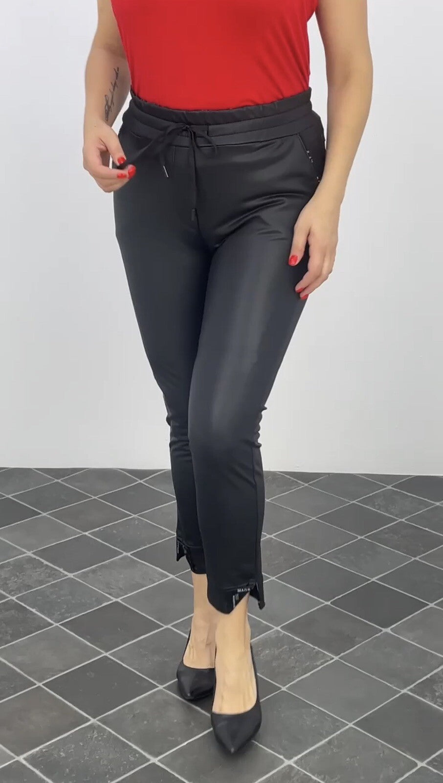 Mags Eco Leather Pants Sz 14/46 Black Slim Fit Stretch Made In Turkey