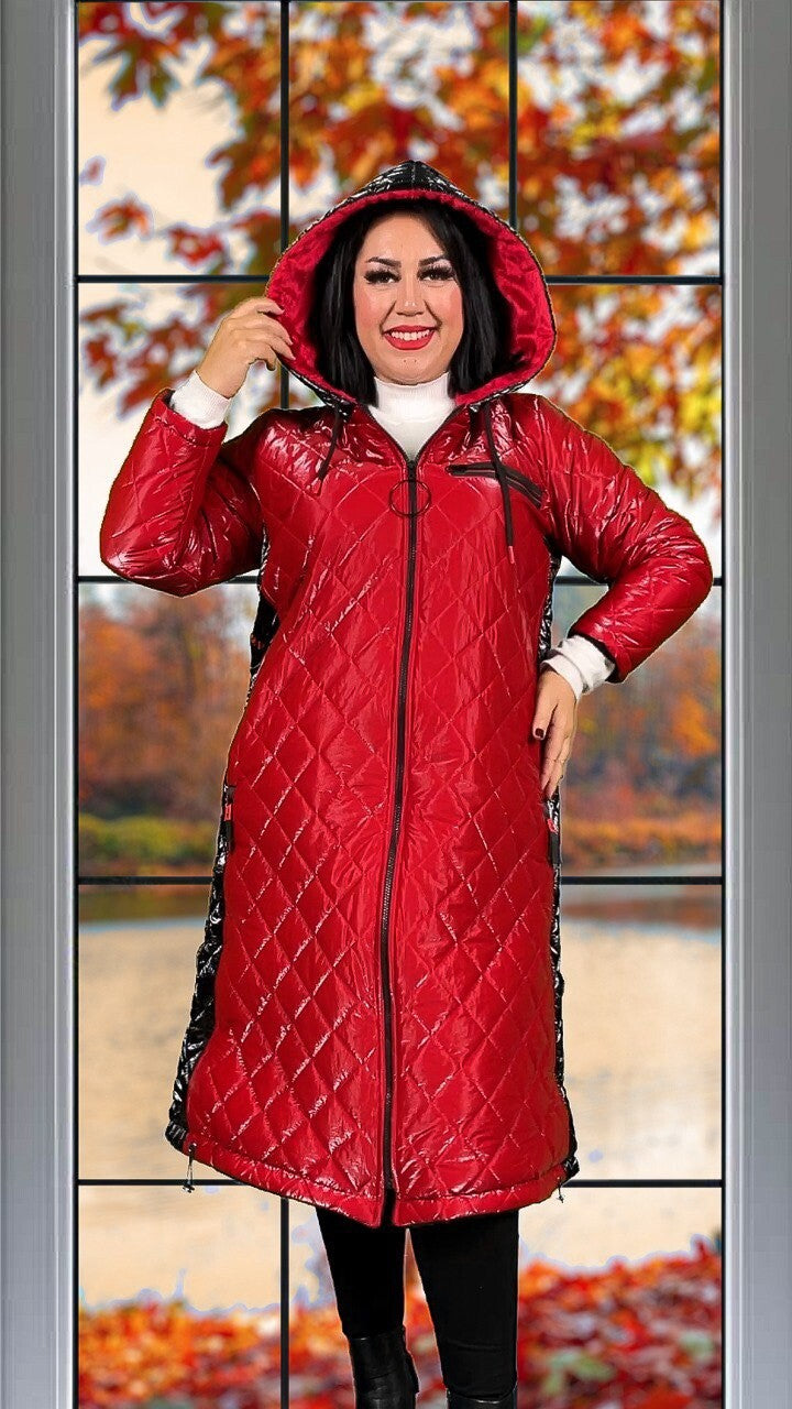 Sport Chic Red Quilted Coat with Hood Darkwin Sz 18/1 Turkey