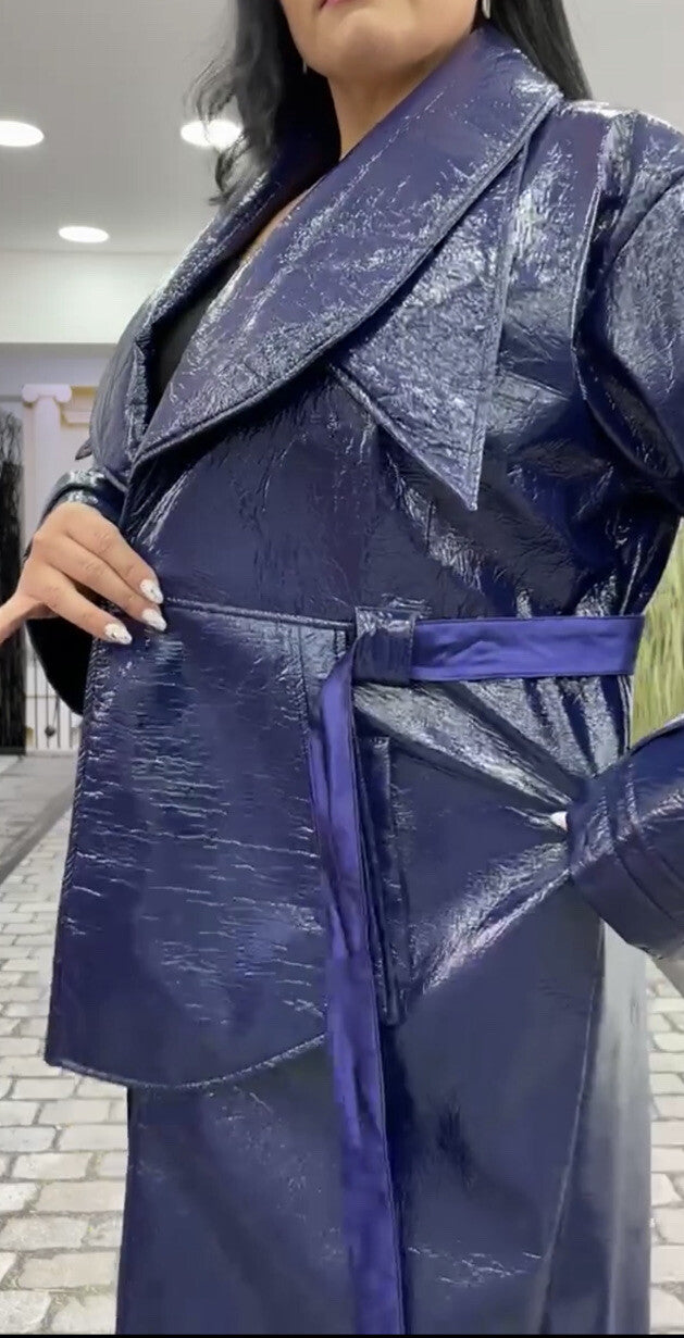 Darkwin Eco Leather Brilliant Blue Coat Sz 20 Made in Turkey