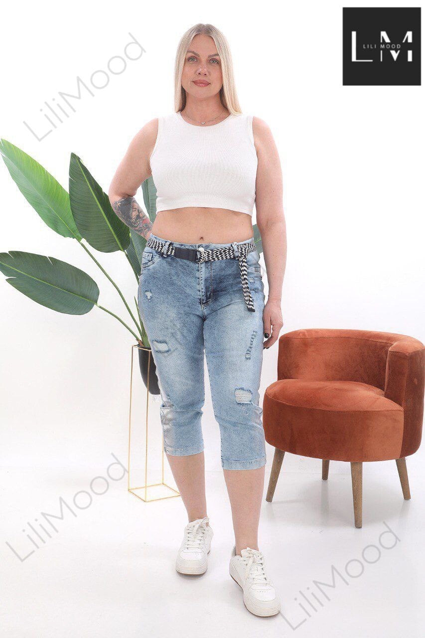 LaMaxx Ripped Cropped Jeans Sz 12/3, Side Stripe, Made In Turkey