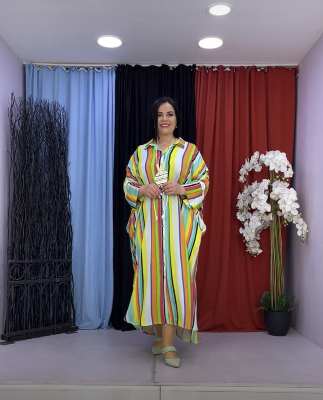 Darkwin Gorgeous Multicolor Striped Maxi Dress Sz 24/2 Made In Turkey