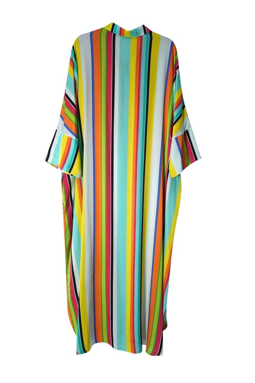 Darkwin Gorgeous Multicolor Striped Maxi Dress Sz 24/2 Made In Turkey