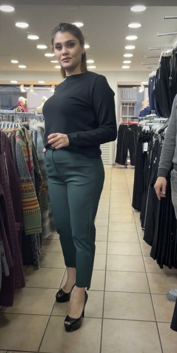 Zanessi Emerald Green Pants Sz 12/46 Belted Slim Fit Made In Turkey