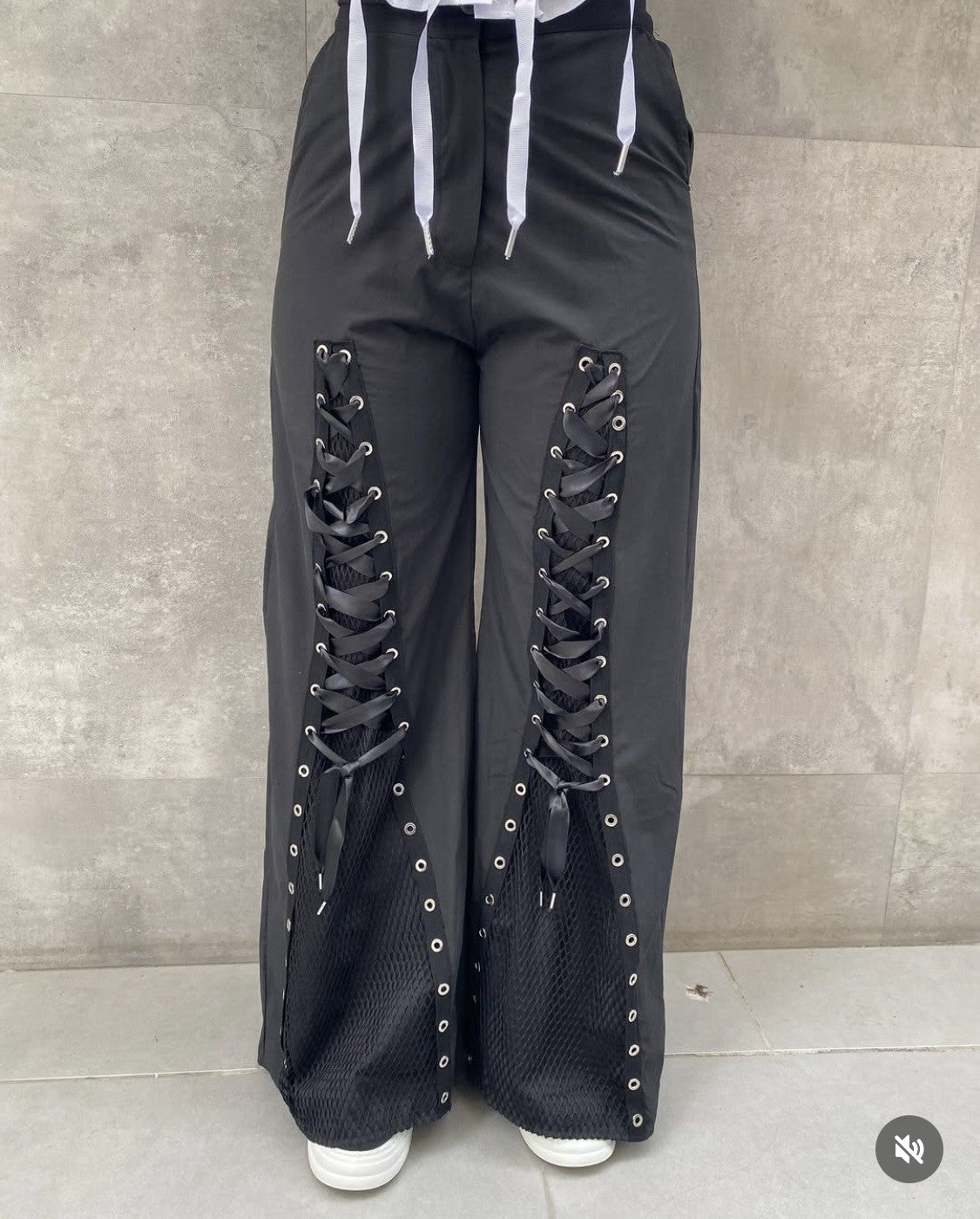 H4 Lace-Up Wide Leg Pants, Unique Streetwear Style, Sz 8/38 Turkey