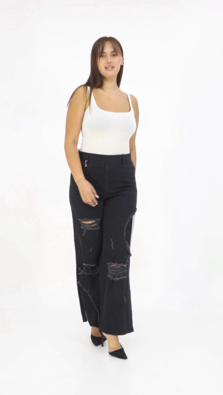 Zanessi Distressed Wide-Leg Jeans Sz 22/56, Made In Turkey