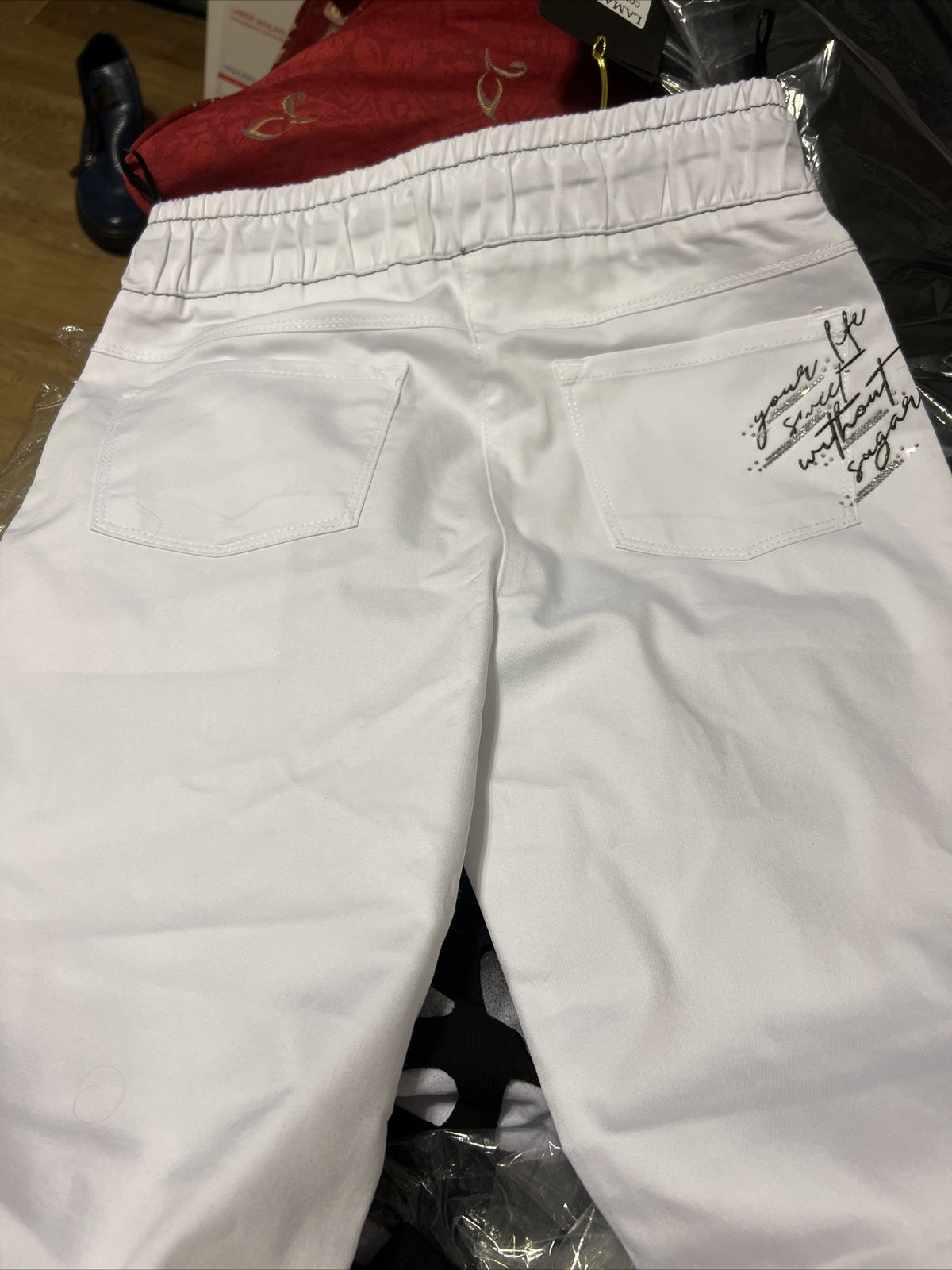 LaMaxx White Pants Sz 10/46 LOVE Trim Sporty Chic Made In Turkey