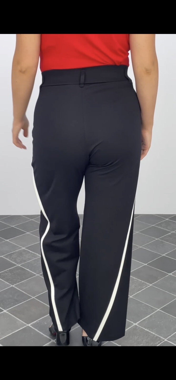 Exitline Pants Sz 8/42 Black White Stripe Wide Leg Made In Turkey