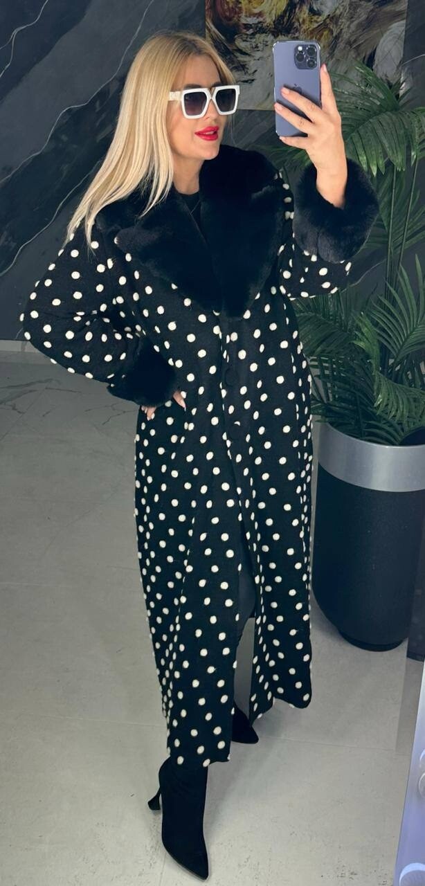 Lazolina Polka Dot Coat w/ Faux Fur Collar, Sz 18/1. Made in Turkey