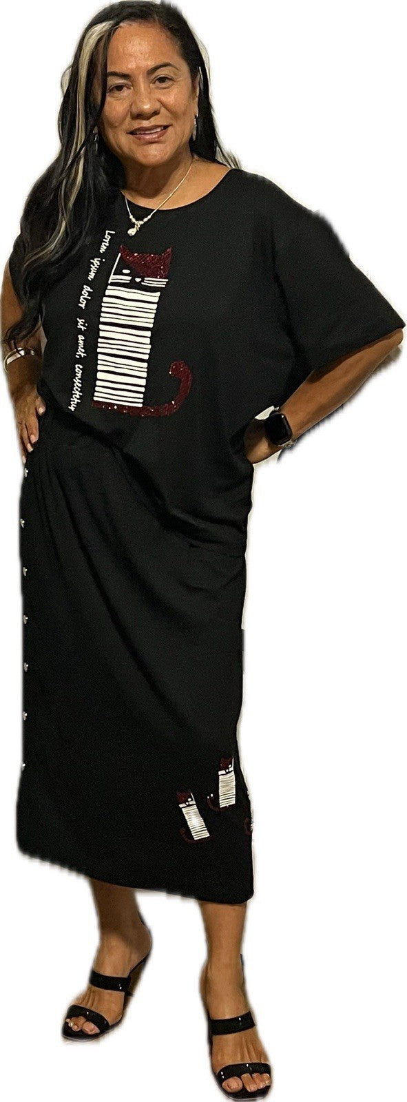 Darkwin 2 Pcs Suit, Black Cat Top & Skirt, Sz 16/2, Made In Turkey