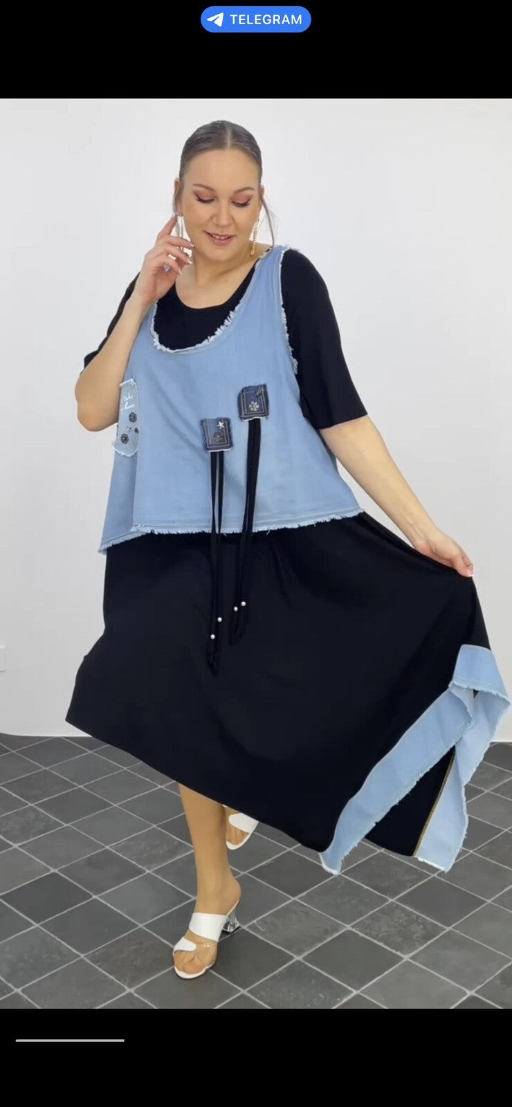 LaVelina Asymmetrical Denim Patch Dress Sz 22/48 Made in Turkey